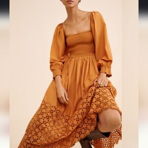 Free People Elegant Orange Smocked Dress